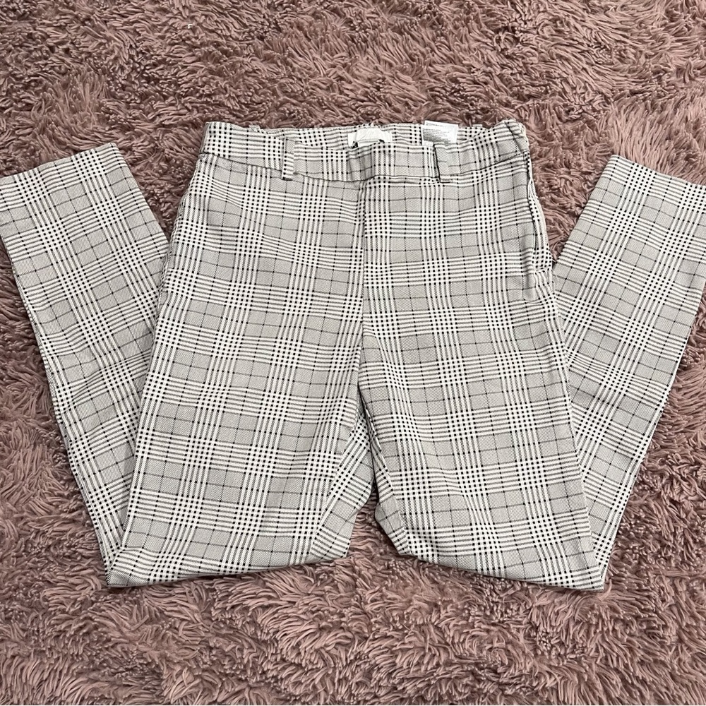 H&m Women Light Gray Plaid Ankle High Rise Slacks